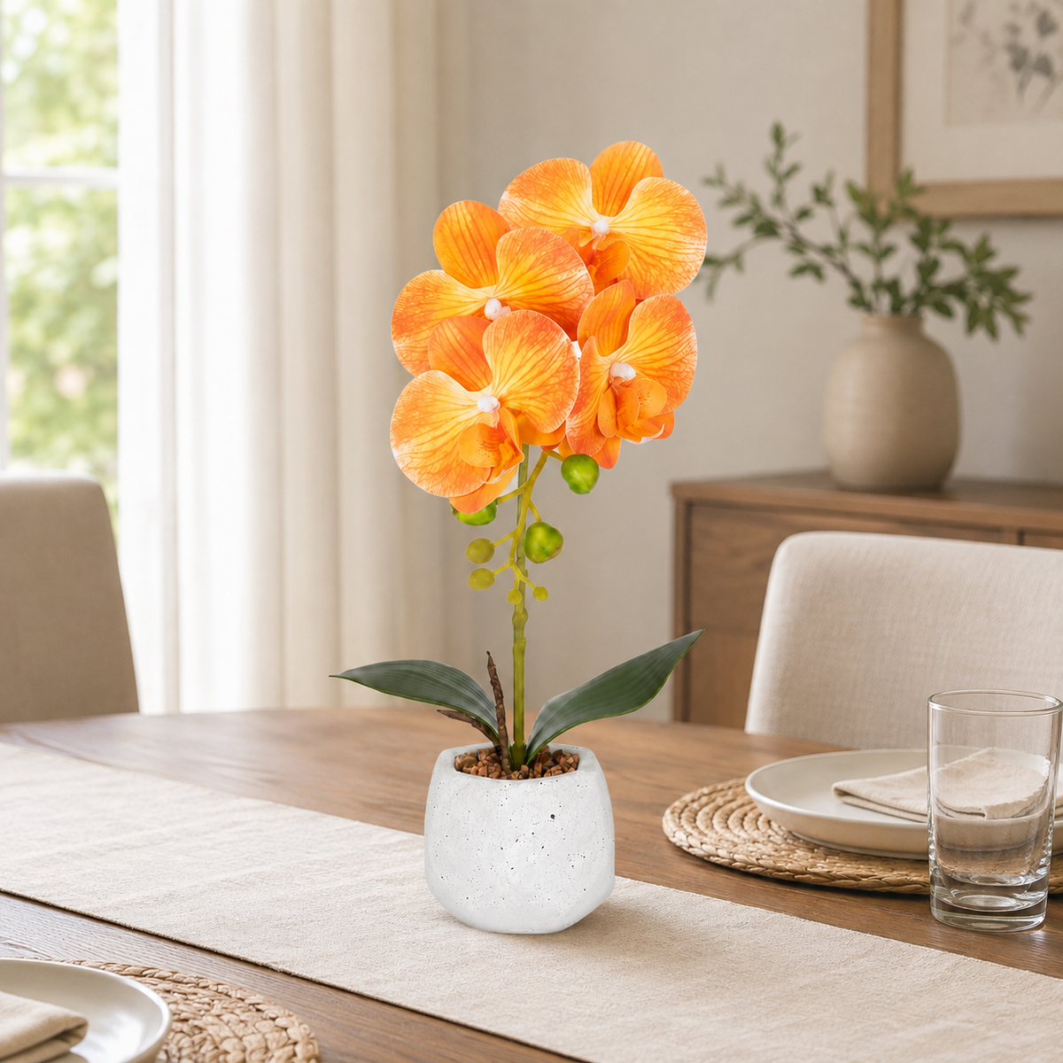 Orhidee Artificială Decorativă în Ghiveci Ceramic – Eleganță Naturală pentru Orice Interior