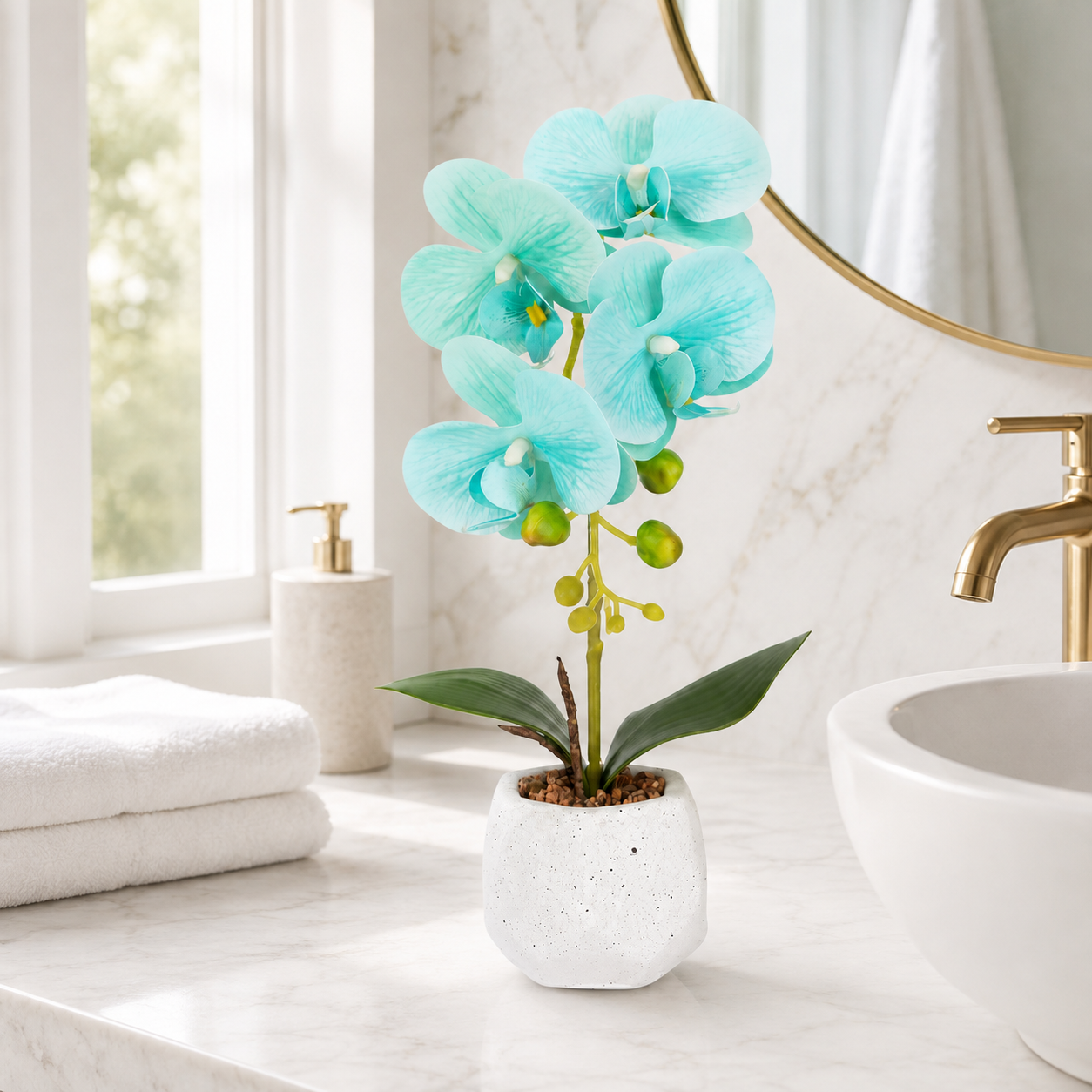 Orhidee Artificială Decorativă în Ghiveci Ceramic – Eleganță Naturală pentru Orice Interior