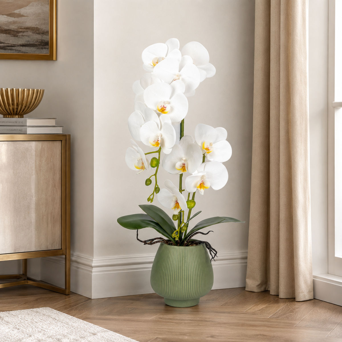 Orhidee Artificială Decorativă în Ghiveci Ceramic – Eleganță Florală și Farmec Natural pentru Orice Interior, 80cm