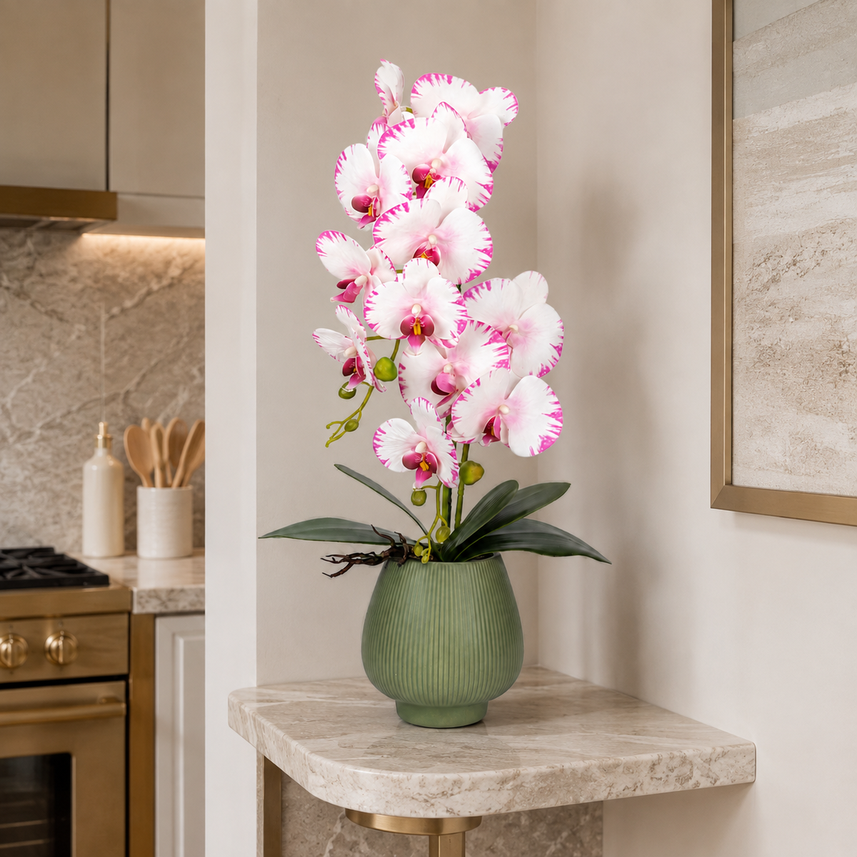 Orhidee Artificială Decorativă în Ghiveci Ceramic – Eleganță Florală și Farmec Natural pentru Orice Interior, 80cm