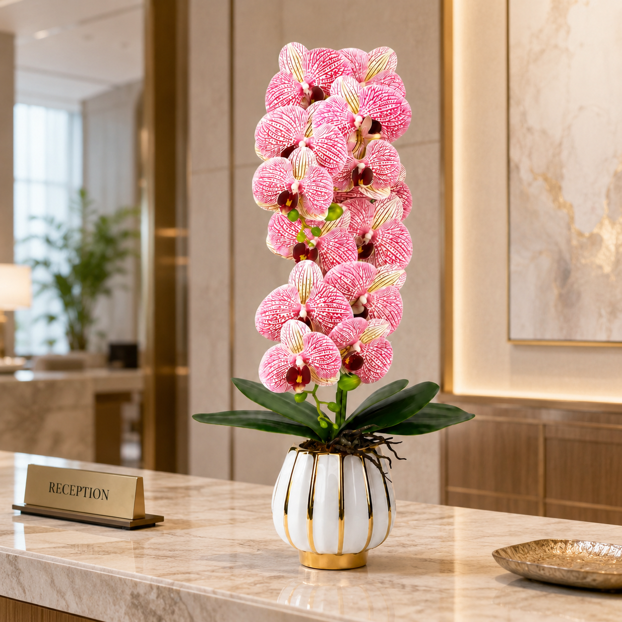 Orhidee Artificială Decorativă în Ghiveci Ceramic Premium – Rafinament Floral și Aspect Natural pentru Orice Interior, 79cm