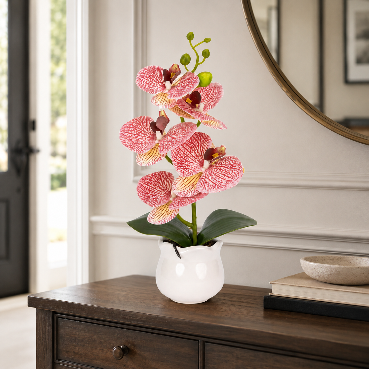 Orhidee Artificială Decorativă în Ghiveci Ceramic – Eleganță Florală pentru Casă și Birou, 39cm