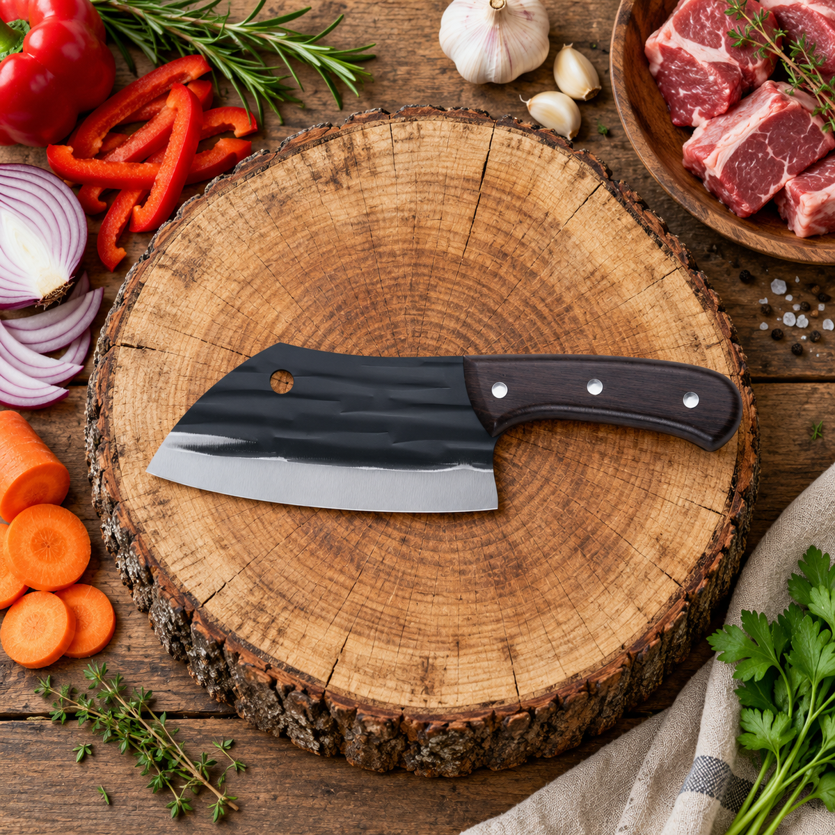 Set Cuțite și Satâr TrioChef, Lame din Inox, pentru Feliere, Tocat și Porționare, 3 Piese