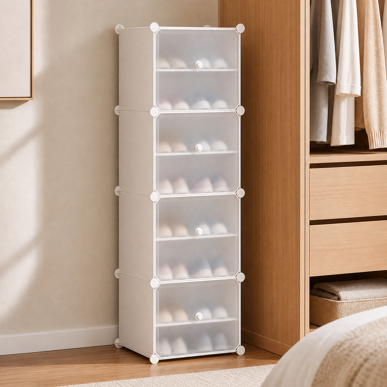 Pantofar modular Urban Loft, 4 Niveluri, 2 Uși, Protecție Antipraf și Depozitare Compactă