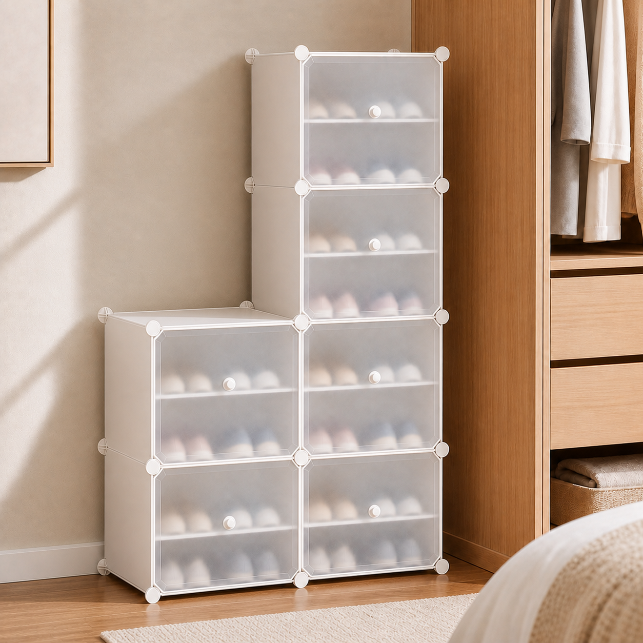Pantofar modular Urban Loft, 4 Niveluri, 2 Uși, Protecție Antipraf și Depozitare Compactă