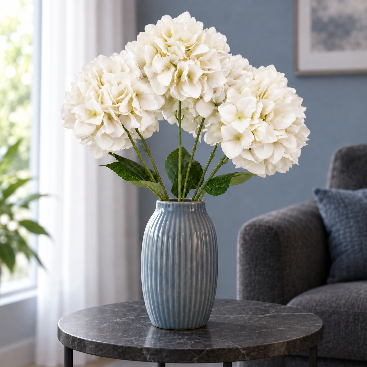 Buchet Decorativ de Hortensii Artificiale cu 5 Capete – 50 cm, Disponibil în 3 Culori (fără vaza/ghiveci)