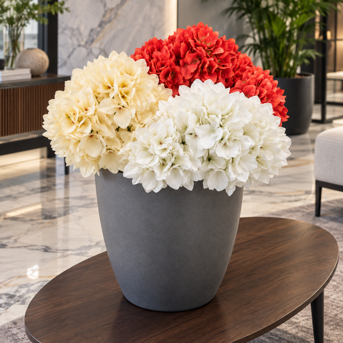 Buchet Decorativ de Hortensii Artificiale cu 5 Capete – 50 cm, Disponibil în 3 Culori (fără vaza/ghiveci)