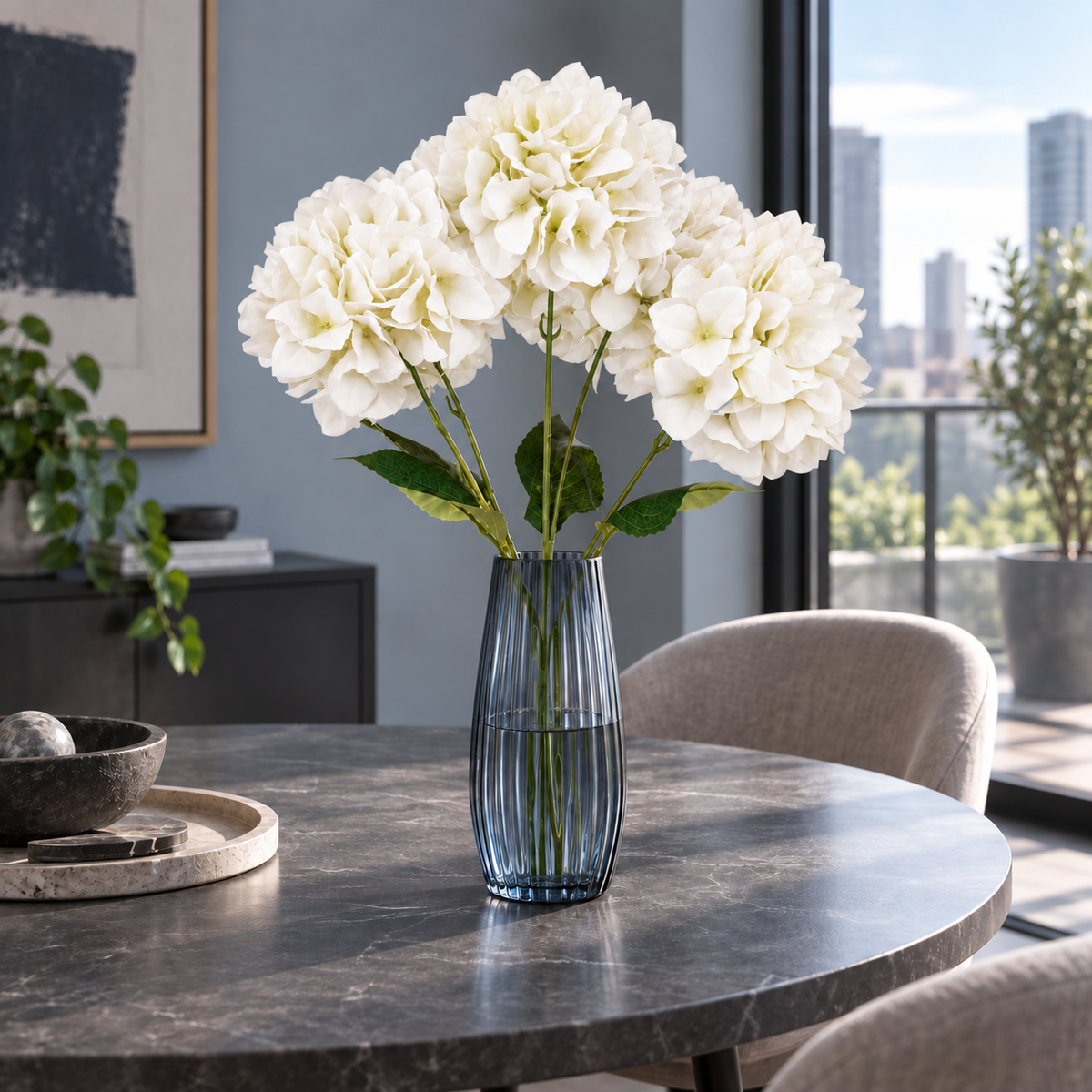 Buchet Decorativ de Hortensii Artificiale cu 5 Capete – 50 cm, Disponibil în 3 Culori (fără vaza/ghiveci)