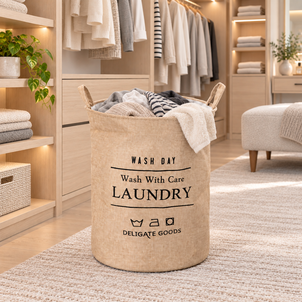 Sac de rufe VeloCylinder din poliester, cu mânere – mai multă ordine, 40 × 50 cm, bej sau gri