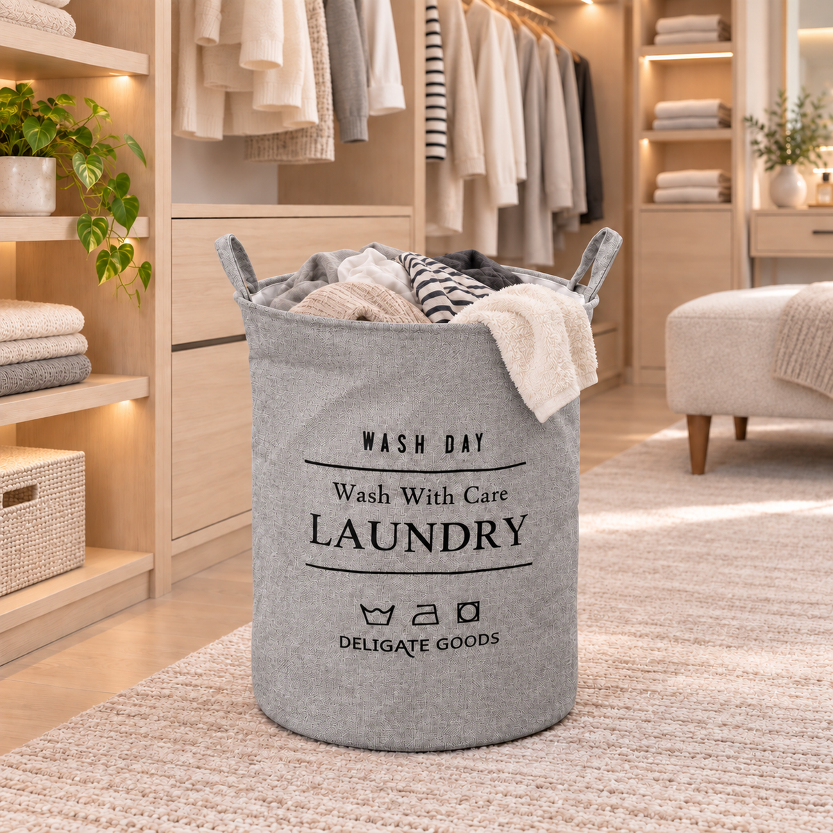 Sac de rufe VeloCylinder din poliester, cu mânere – mai multă ordine, 40 × 50 cm, bej sau gri