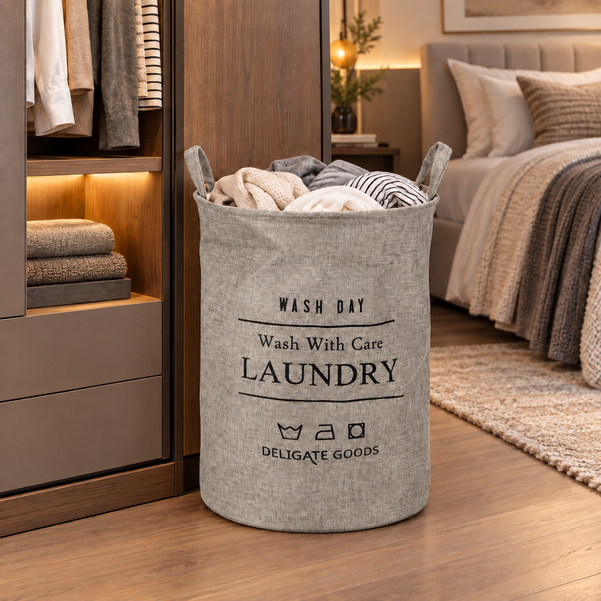 Sac de rufe VeloCylinder din poliester, cu mânere – mai multă ordine, 40 × 50 cm, bej sau gri