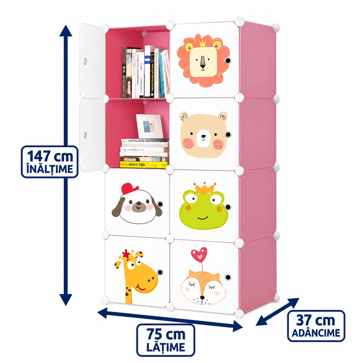 Dulap Modular pentru Copii MagicNest, cu 6 sau 8 Uși, pentru Haine, Jucării și Cărți – 4 Variante