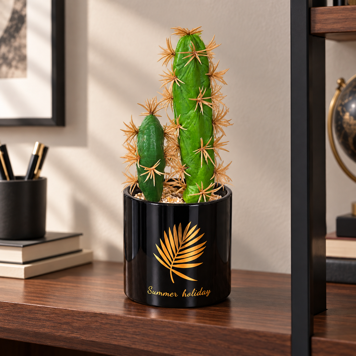 Cactus artificial decorativ în ghiveci – accent verde fără întreținere