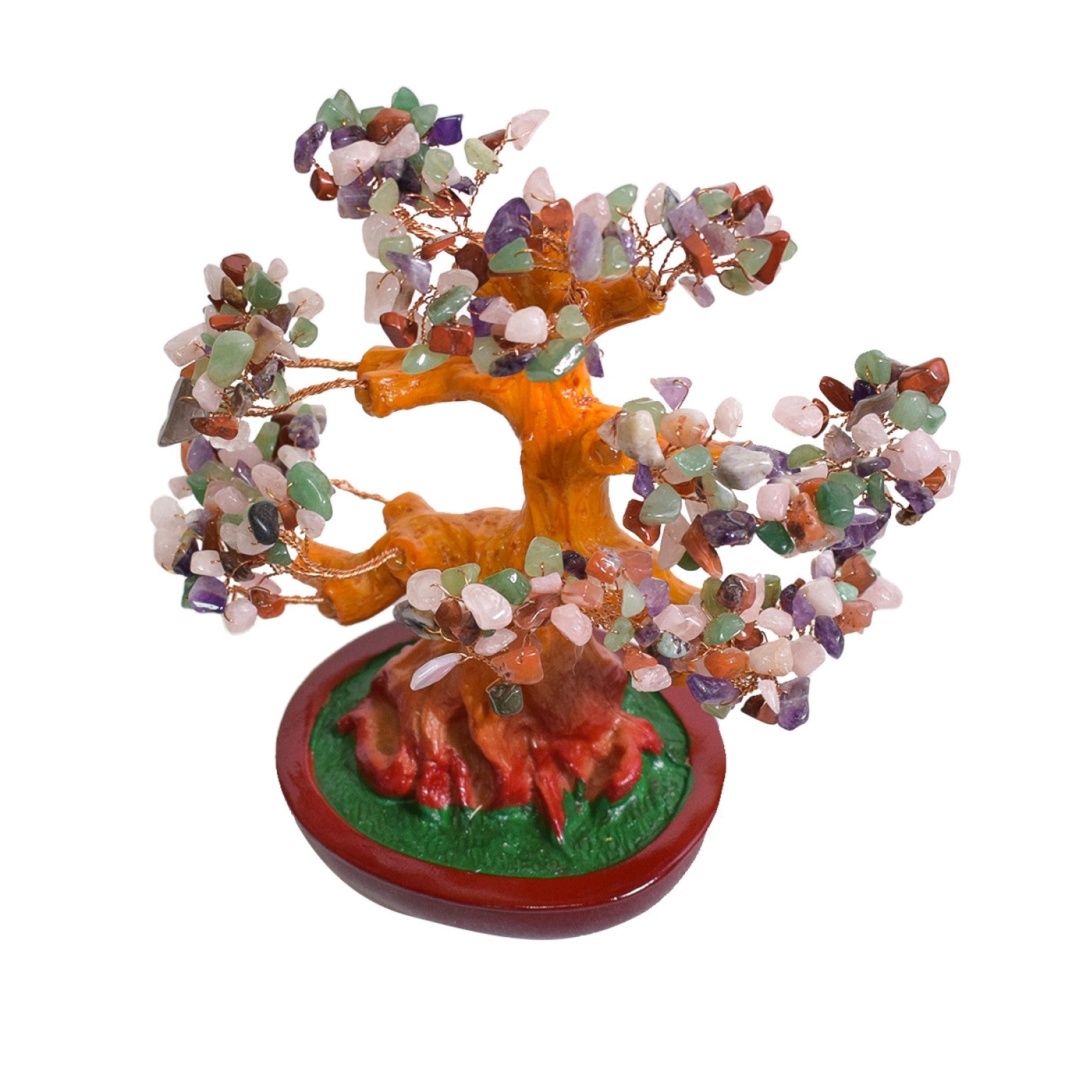 Copac Feng Shui Decorativ cu Pietre Semiprețioase și Suport Ceramic – Armonie și Eleganță, 22 cm