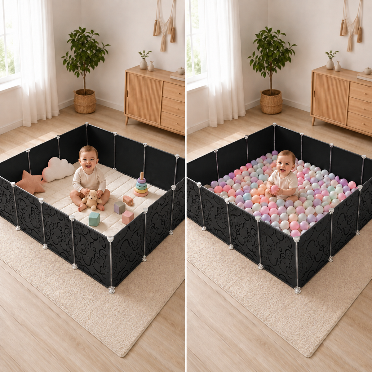 Sistem Modular Multifuncțional, 14 Panouri + Sistem de Îmbinare, pentru Spatțiu Copii, Animale de Companie și Depozitare, 140 × 105 × 35 cm