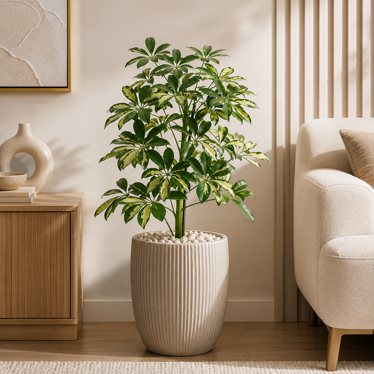 Arbust Artificial Schefflera Variegata, Ultra-Realistic, 65cm (Fara Ghiveci)