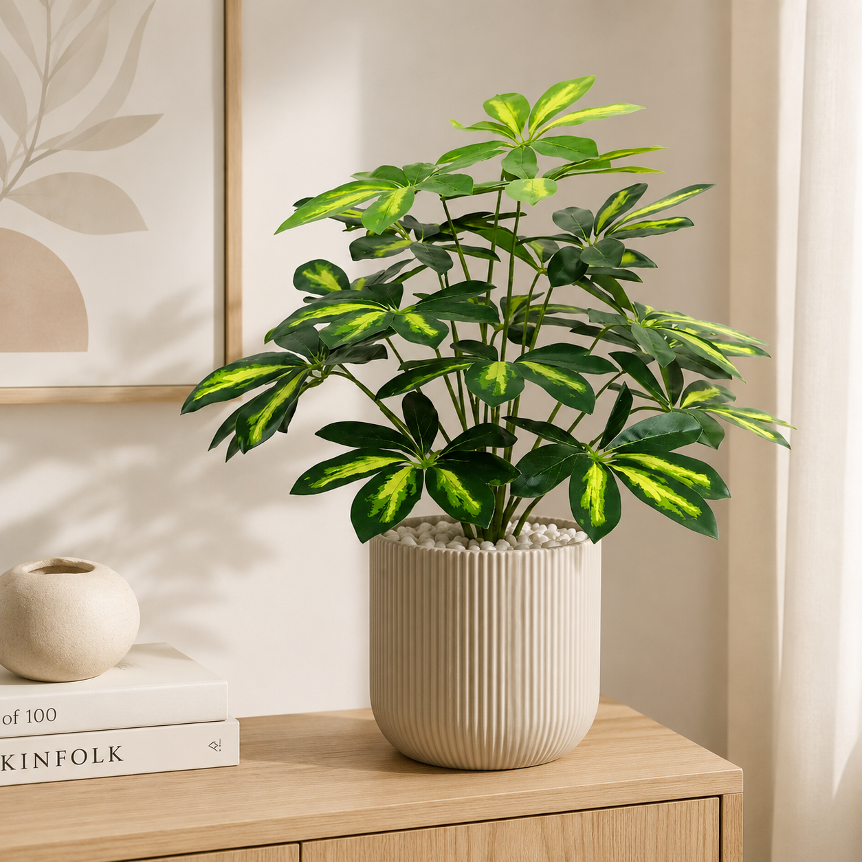 Arbust Artificial Schefflera Variegata, Ultra-Realistic, 65cm (Fara Ghiveci)