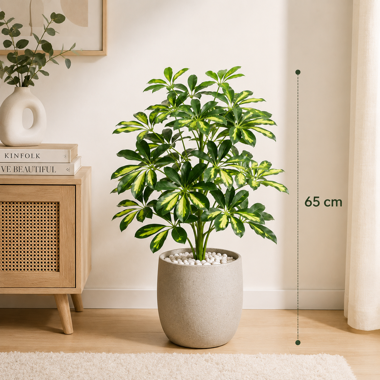 Arbust Artificial Schefflera Variegata, Ultra-Realistic, 65cm (Fara Ghiveci)