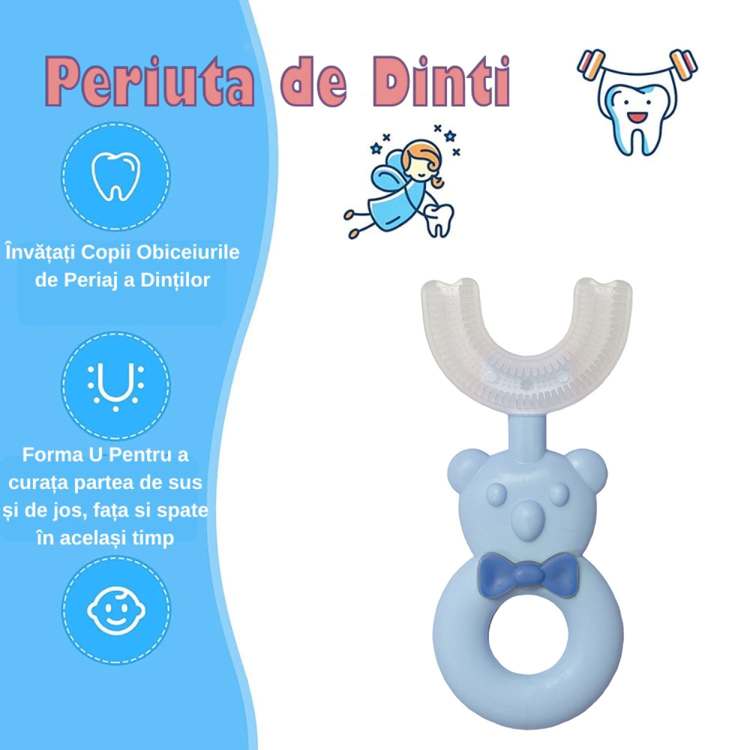 🦷 Periuță Copii U-Shape 360° – Silicon Premium - pachet 2 bucati