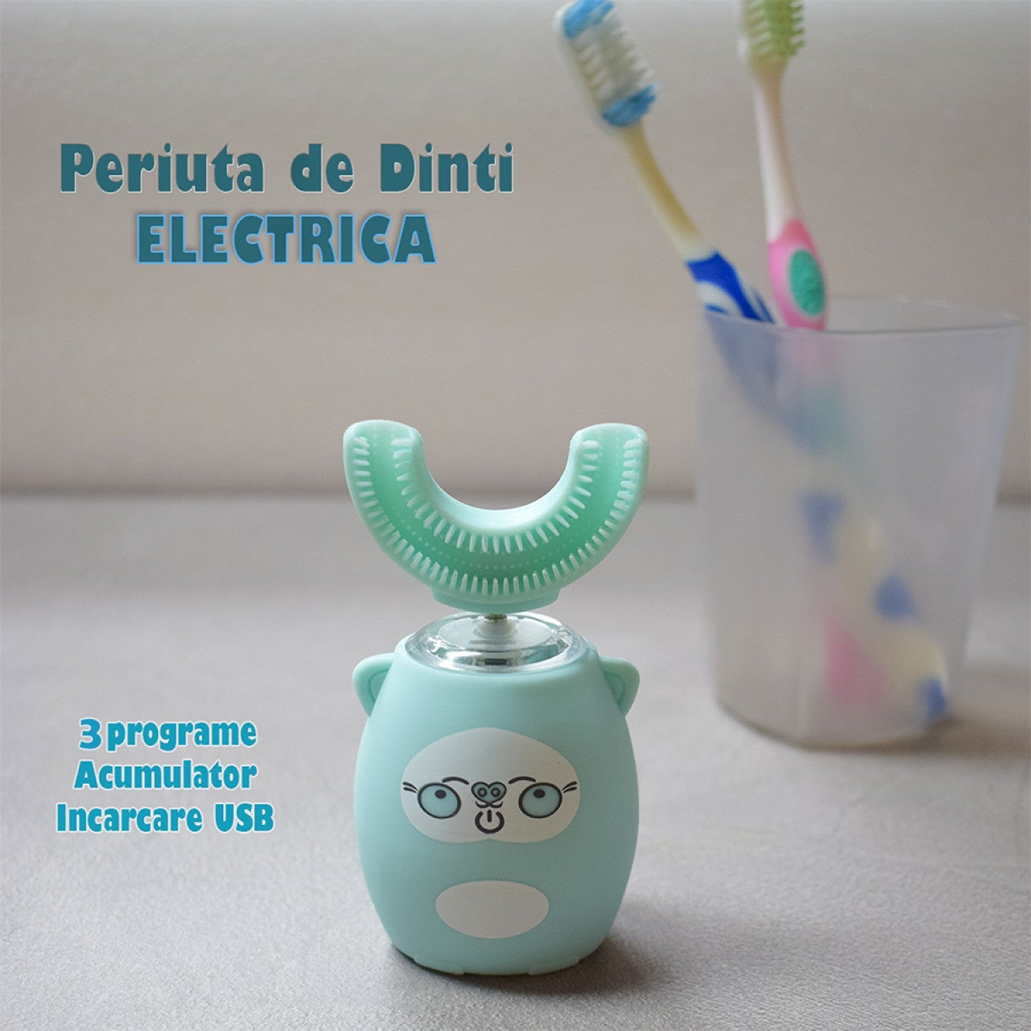 Periuța MagicU – Periuță electrică 360° din silicon alimentar, anti-plâns și zero iritații, 3 programe, reîncărcabilă USB