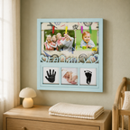 Ramă Foto „Amintiri de-o Viață” – cu 5 Fotografii și Kit Amprente Bebeluș, 35 × 32 cm