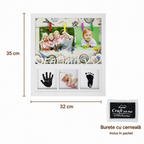 Ramă Foto „Amintiri de-o Viață” – cu 5 Fotografii și Kit Amprente Bebeluș, 35 × 32 cm