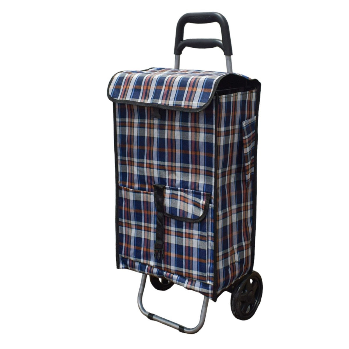 Cărucior XXL de Cumpărături Pliabil, cu Cadru Metalic Interior, Sac Impermeabil și Detașabil, 43 L și 2 Roți