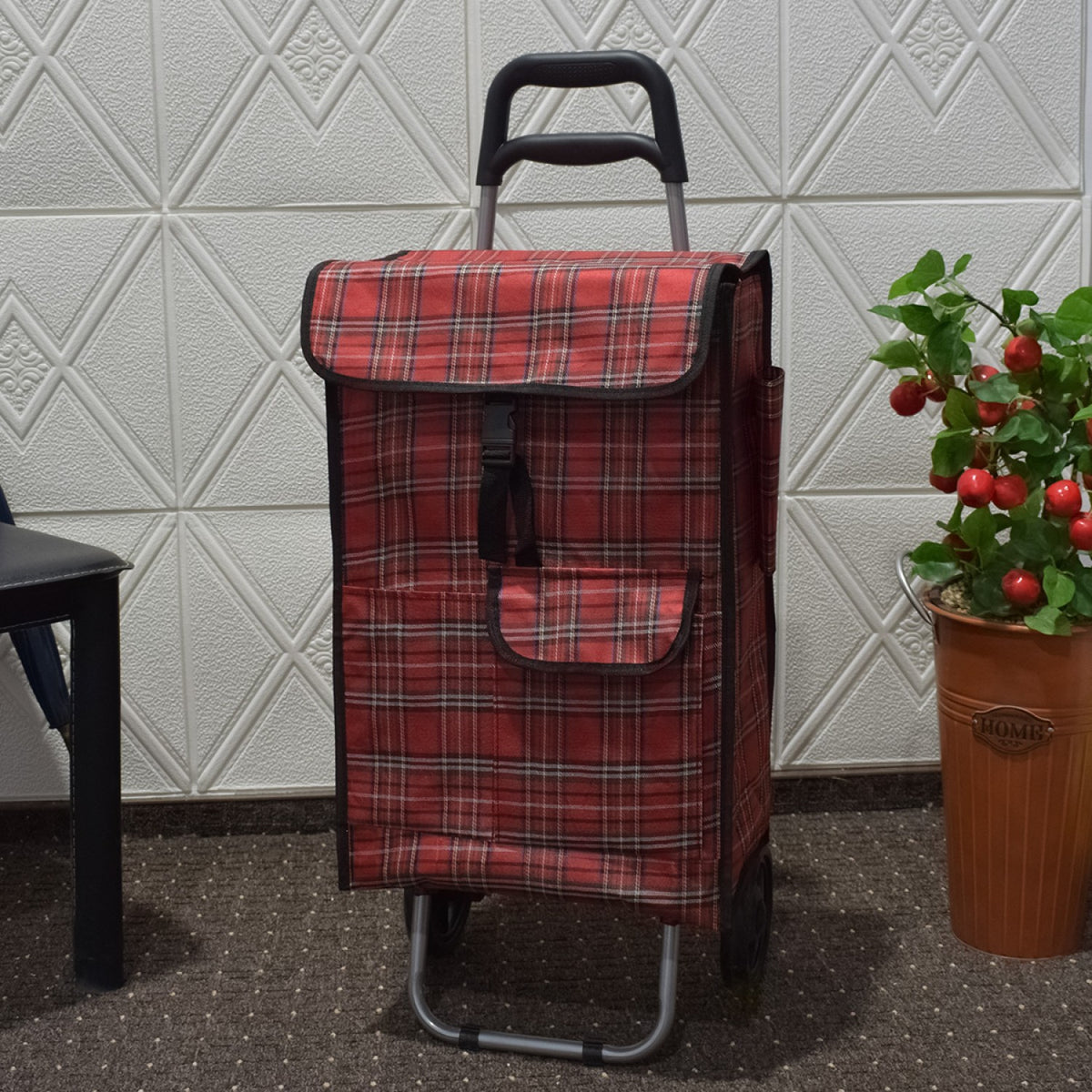 Cărucior XXL de Cumpărături Pliabil, cu Cadru Metalic Interior, Sac Impermeabil și Detașabil, 43 L și 2 Roți