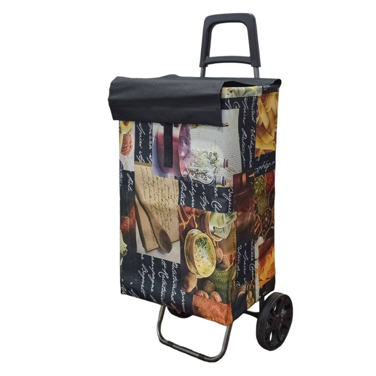 Cărucior de Cumpărături Maxi XXL, Pliabil, cu Cadru Metalic Ramforsat, Sac Impermeabil Detașabil, 62 L și 2 Roți