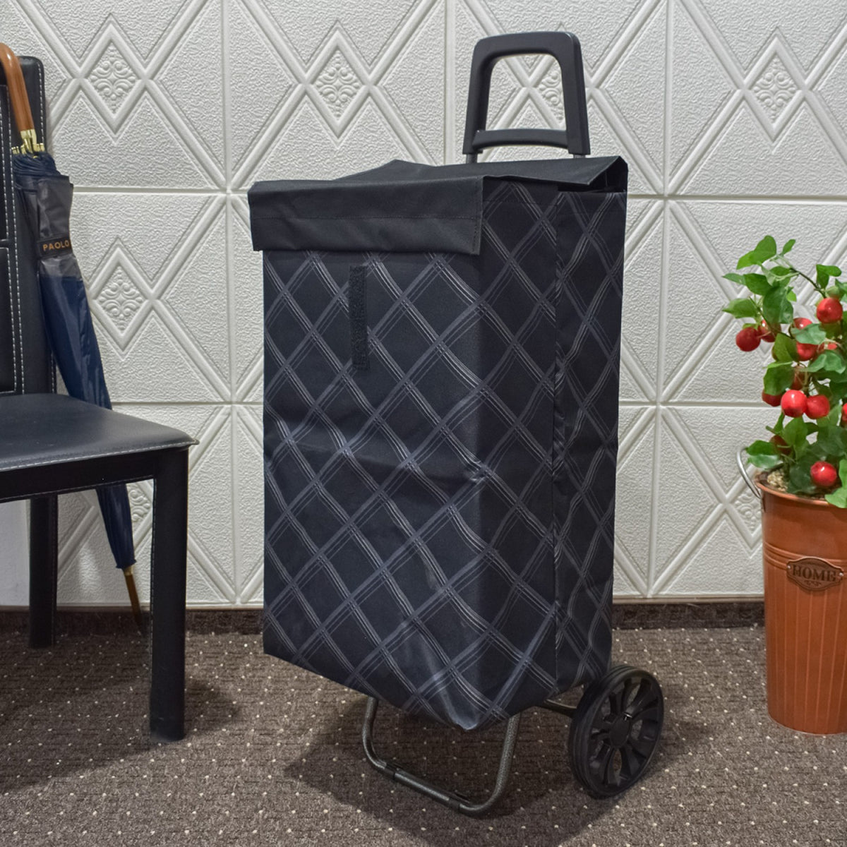 Cărucior de Cumpărături Maxi XXL, Pliabil, cu Cadru Metalic Ramforsat, Sac Impermeabil Detașabil, 62 L și 2 Roți