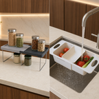 Raft pliabil și strecurătoare extensibilă pentru chiuvetă – Set 2 piese