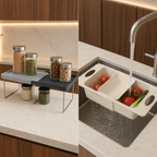 Raft pliabil și strecurătoare extensibilă pentru chiuvetă – Set 2 piese