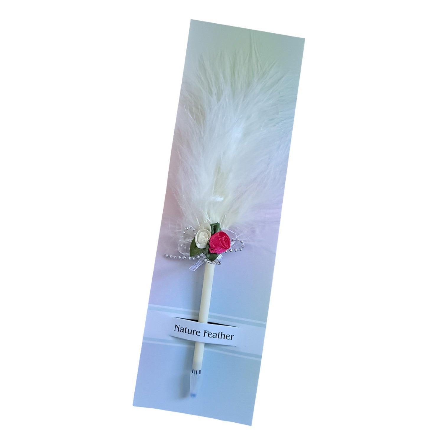 🕊️ Mărturii de Nuntă: Set 5 Pixuri Elegante „Feather Writer” cu Pană și Accesoriu Florale