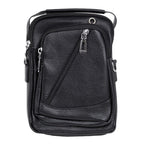 Borsetă de umăr pentru bărbați Companion, 4 compartimente cu fermoar, piele ecologică, curea reglabilă, 17 × 8 × 23 cm, Negru/Maro închis