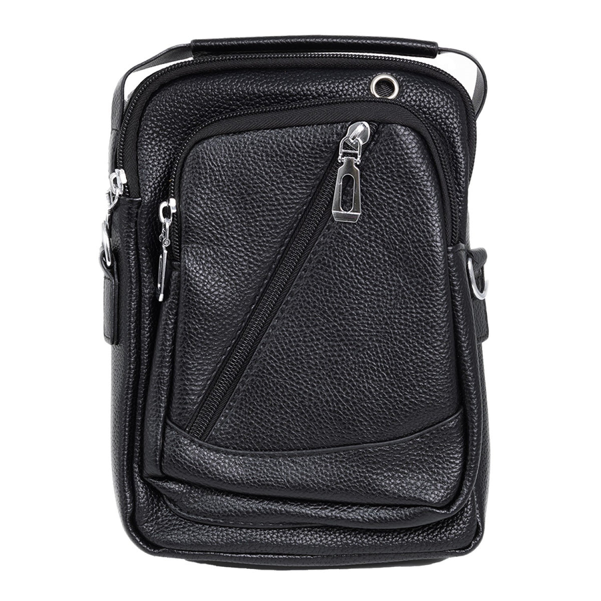 Borsetă de umăr pentru bărbați Companion, 4 compartimente cu fermoar, piele ecologică, curea reglabilă, 17 × 8 × 23 cm, Negru/Maro închis