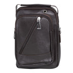 Borsetă de umăr pentru bărbați Companion, 4 compartimente cu fermoar, piele ecologică, curea reglabilă, 17 × 8 × 23 cm, Negru/Maro închis