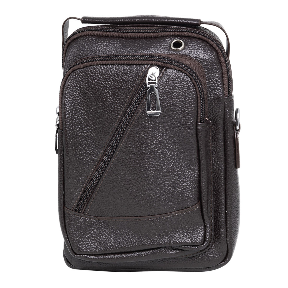 Borsetă de umăr pentru bărbați Companion, 4 compartimente cu fermoar, piele ecologică, curea reglabilă, 17 × 8 × 23 cm, Negru/Maro închis