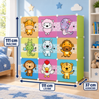 Dulap Modular pentru Copii MagicNest, cu 9 Uși și Imprimeuri Colorate, pentru Haine, Lenjerii, Jucării și Cărți – 4 Variante