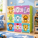Dulap Modular pentru Copii MagicNest, cu 9 Uși și Imprimeuri Colorate, pentru Haine, Lenjerii, Jucării și Cărți – 4 Variante