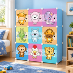 Dulap Modular pentru Copii MagicNest, cu 9 Uși și Imprimeuri Colorate, pentru Haine, Lenjerii, Jucării și Cărți – 4 Variante