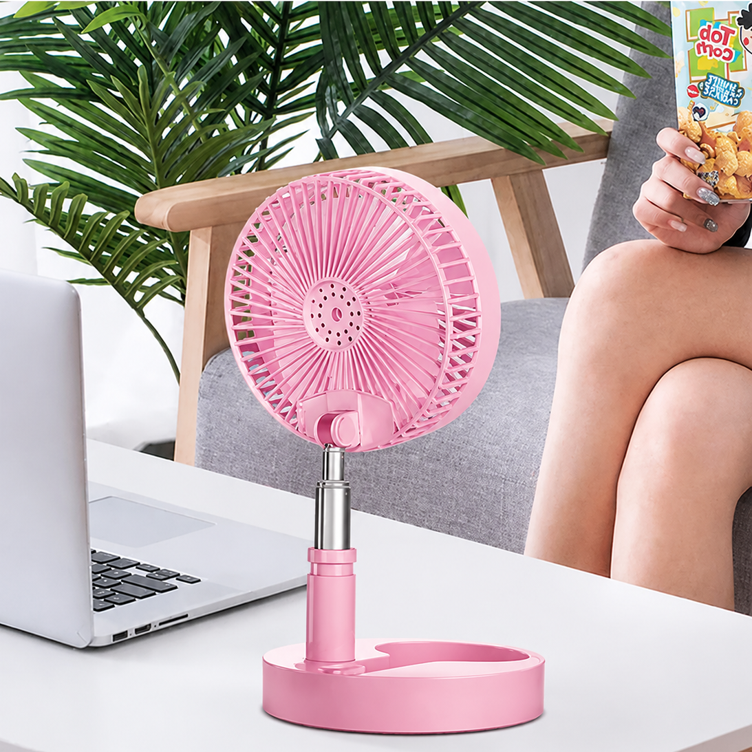 Ventilator Telescopic Portabil și Pliabil, Putere 4.8W, 3 Trepte de Viteză, Autonomie Sporită cu Acumulator de 3000 mAh, Încărcare USB