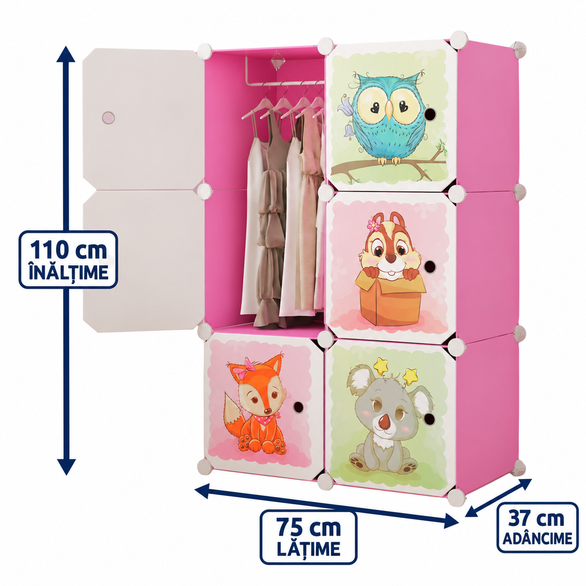 Dulap Modular pentru Copii MagicNest, cu 6 sau 8 Uși, pentru Haine, Jucării și Cărți – 4 Variante