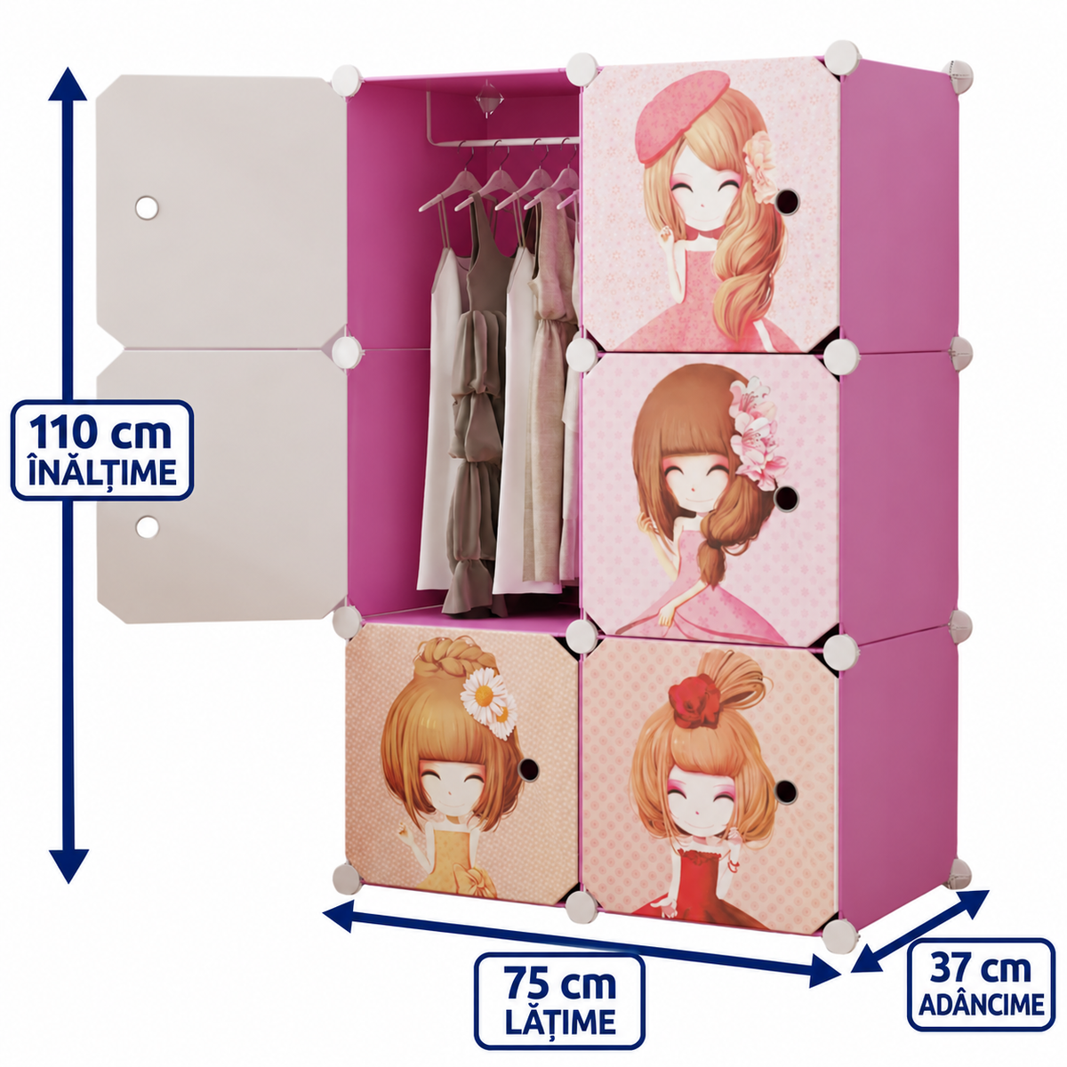 Dulap Modular pentru Copii MagicNest, cu 6 sau 8 Uși, pentru Haine, Jucării și Cărți – 4 Variante