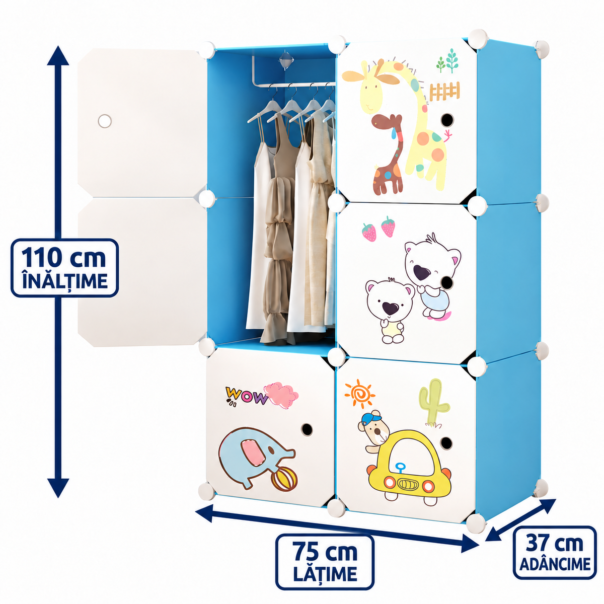Dulap Modular pentru Copii MagicNest, cu 6 sau 8 Uși, pentru Haine, Jucării și Cărți – 4 Variante