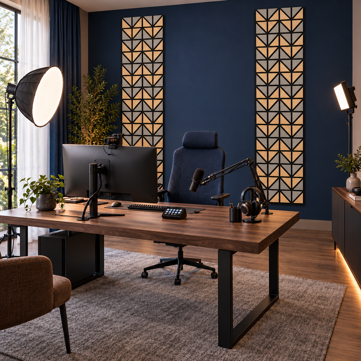 Set 3 Panouri Decorative Acustice SonoArt, din HDF și Pâslă, cu Design Geometric, pentru Pereți Interiori – 6 Variante