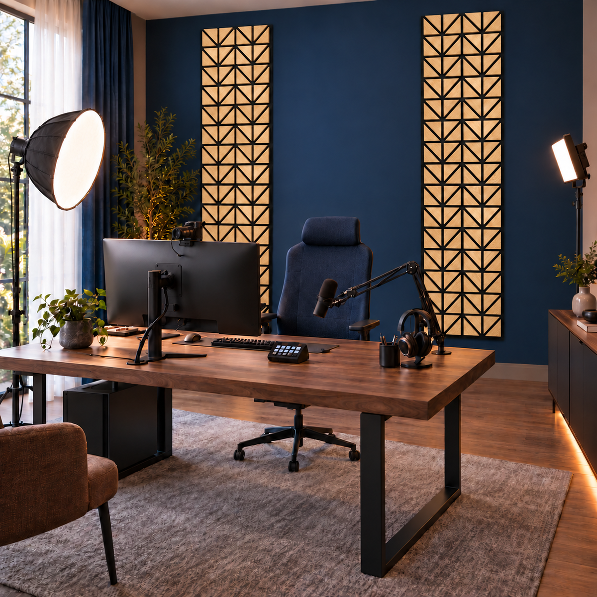 Set 3 Panouri Decorative Acustice SonoArt, din HDF și Pâslă, cu Design Geometric, pentru Pereți Interiori – 6 Variante