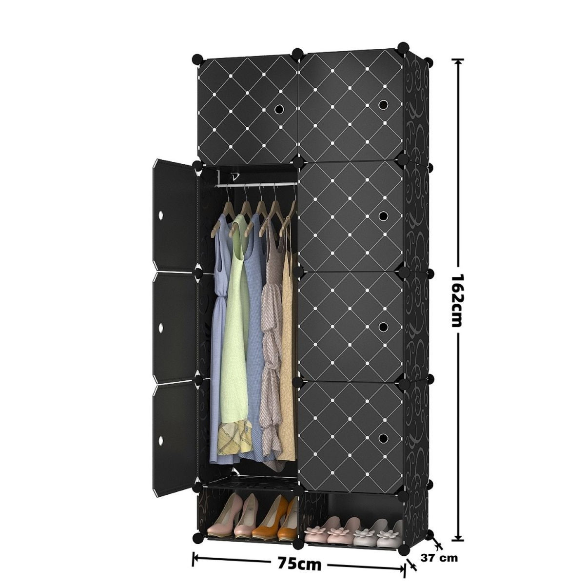 Dulap Modular CasaFlex, cu 8 Uși, Bară pentru Umerașe și Compartimente pentru Încălțăminte, 162 × 75 × 37 cm – 4 Variante