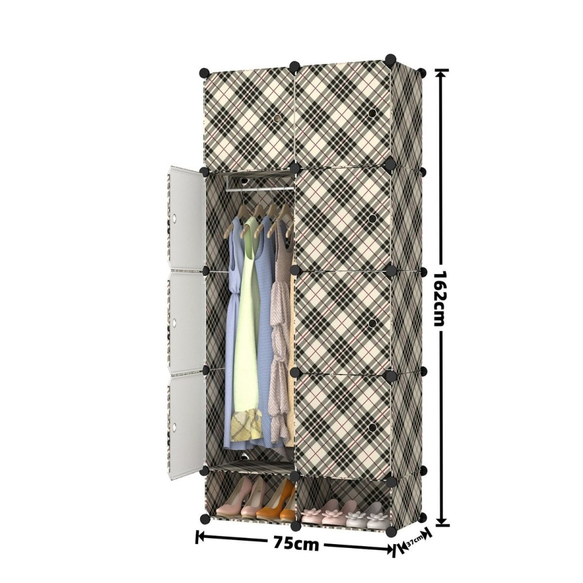 Dulap Modular CasaFlex, cu 8 Uși, Bară pentru Umerașe și Compartimente pentru Încălțăminte, 162 × 75 × 37 cm – 4 Variante