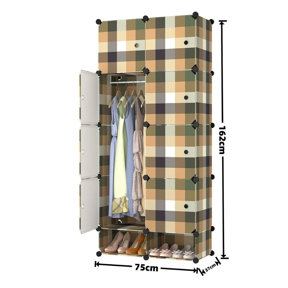 Dulap Modular CasaFlex, cu 8 Uși, Bară pentru Umerașe și Compartimente pentru Încălțăminte, 162 × 75 × 37 cm – 4 Variante
