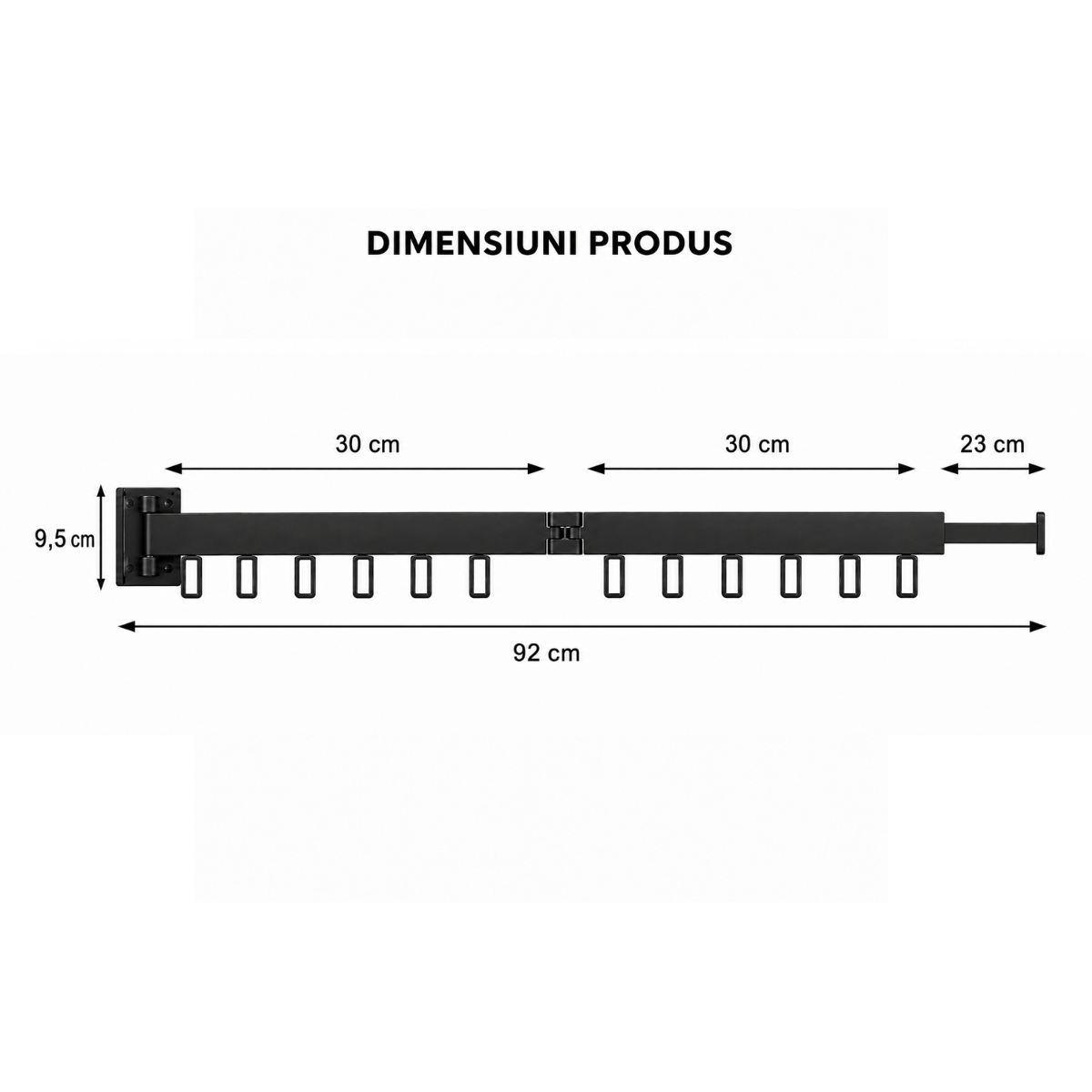 Uscător de Haine și Suport pentru Umerașe 2-în-1, Extensibil, cu 2 Brațe Rotative și 12 Cârlige, Aluminiu, Negru